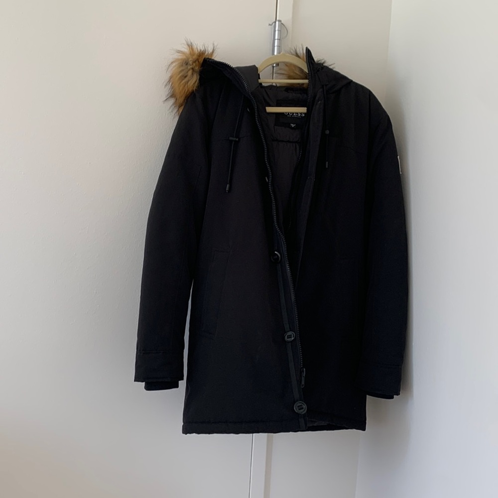 Guess Men’s Heavyweight Hooded Parka Jacket with Removable Faux Fur Hood